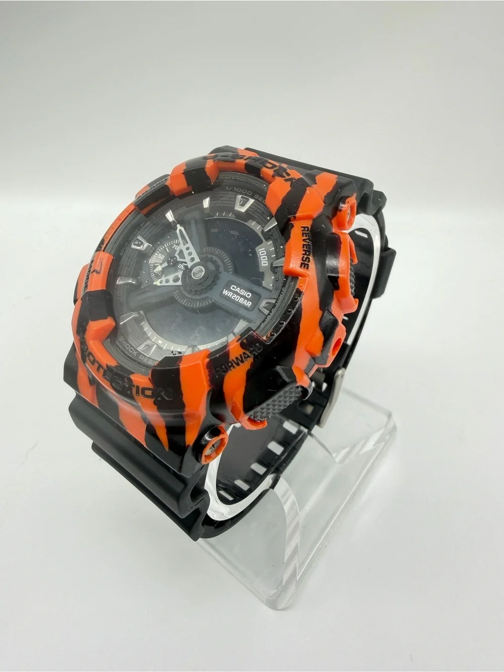 Custom Casio G-Shock GA-110 Orange Black Tiger Camo Art Watch 5146